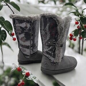 Airwalk Kids Girls Gray Sequin Fur Trimmed Cozy Winter Snow  Boots Size 13.5